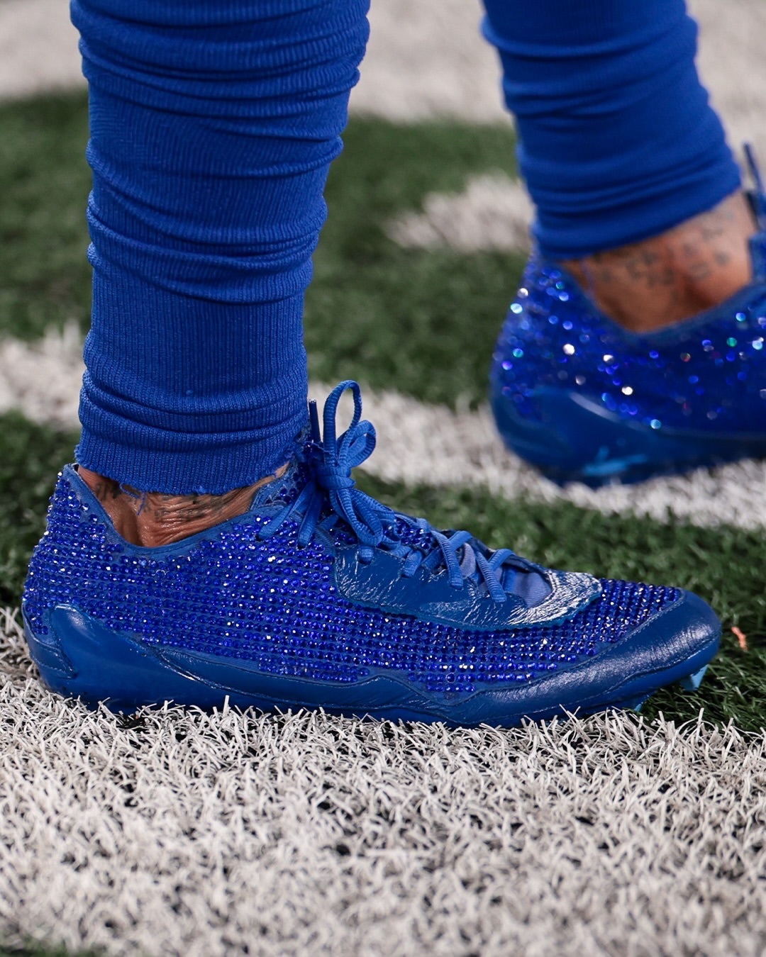 Odell Beckham Jr. cleats named “Mike Jack,” royal blue The Surgeon custom cleats worn for Giants vs Cowboys on Sunday Night Football.